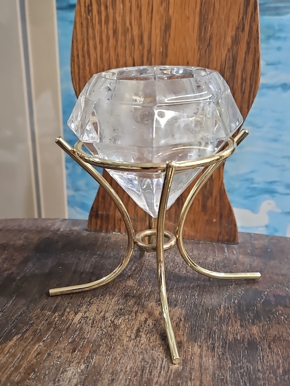 Vintage Brass And Crystal Candle Holder